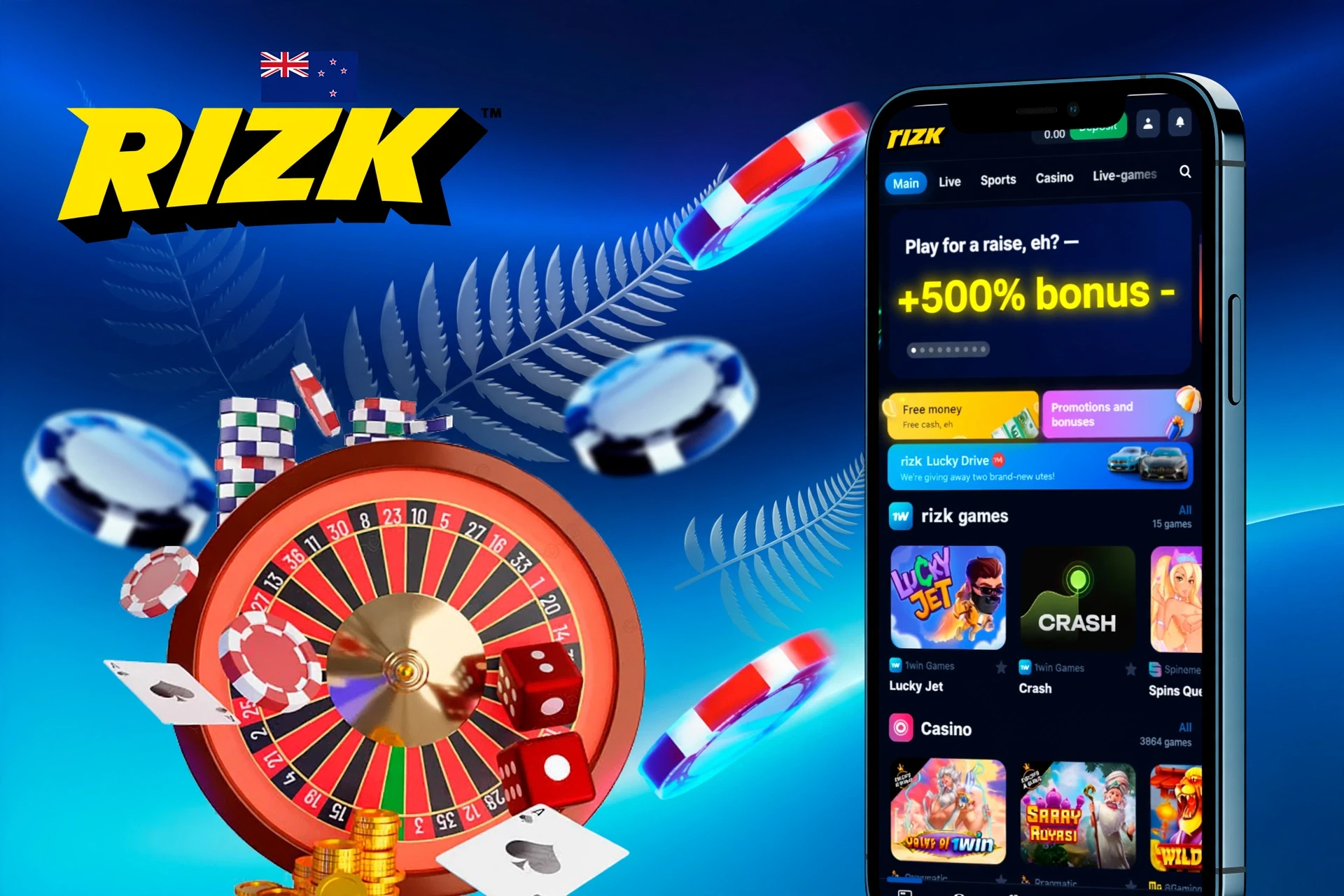 Mobile version of the Rizk app displayed on smartphones, offering quick access to various betting and gaming features