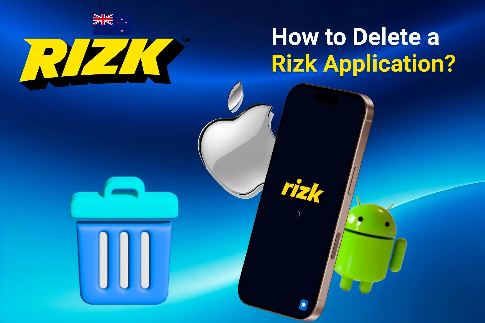 Instructions on how to delete the application from iOS and Android devices, shown with app icons