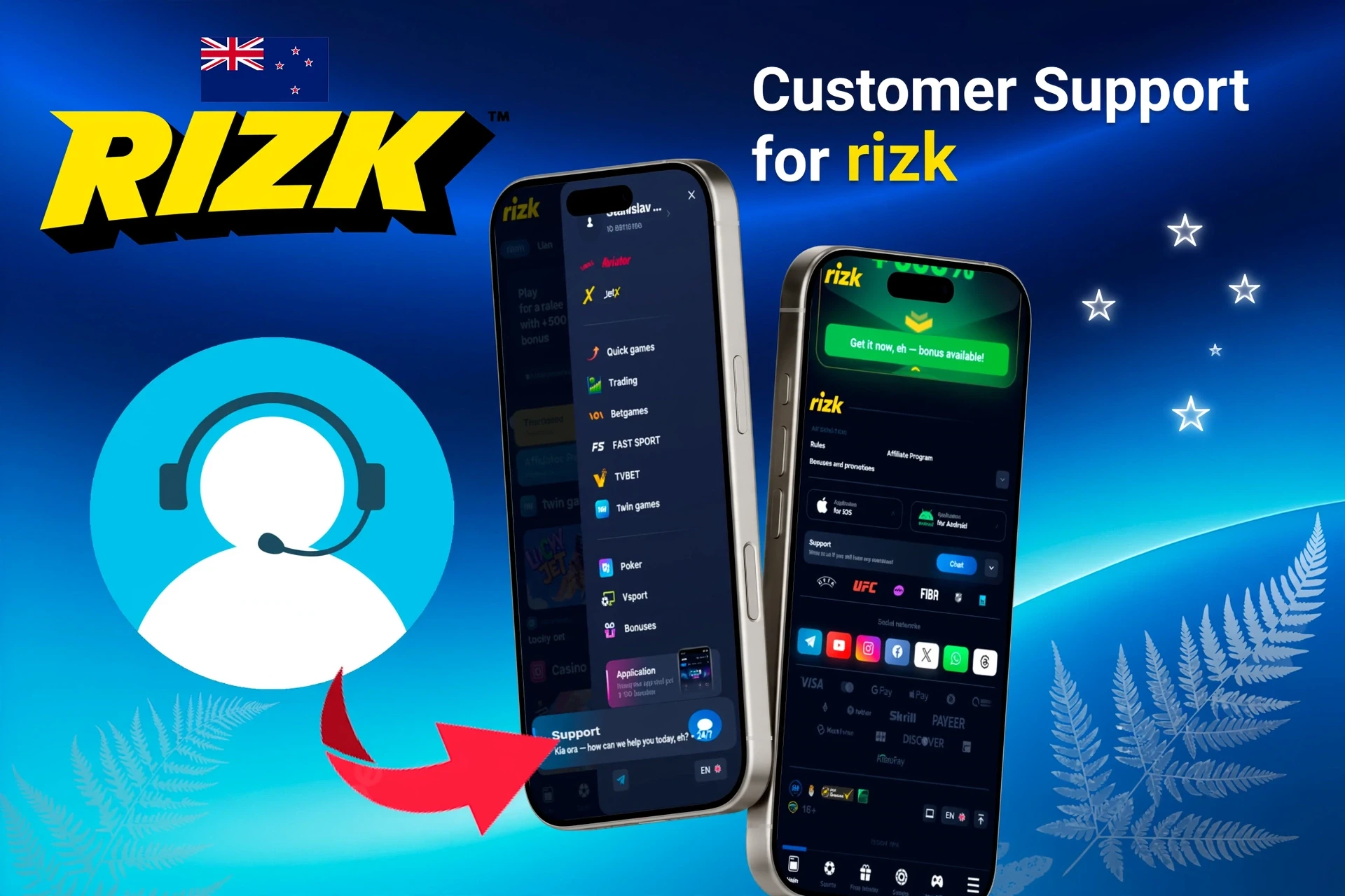 Customer support feature for the app, highlighting options for contacting support through the app