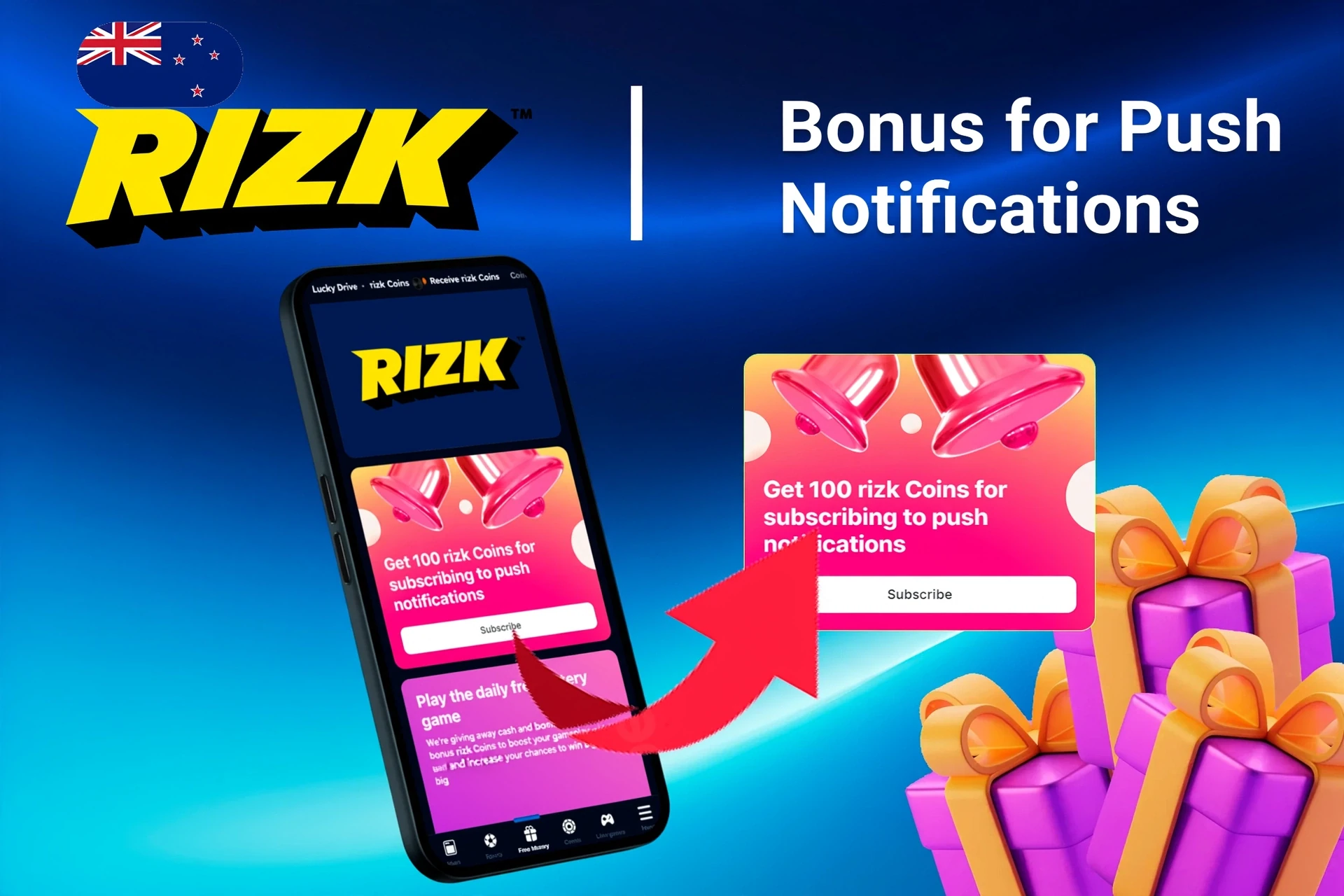 mobile app showing bonus offers and promotions with coins and poker-related graphics
