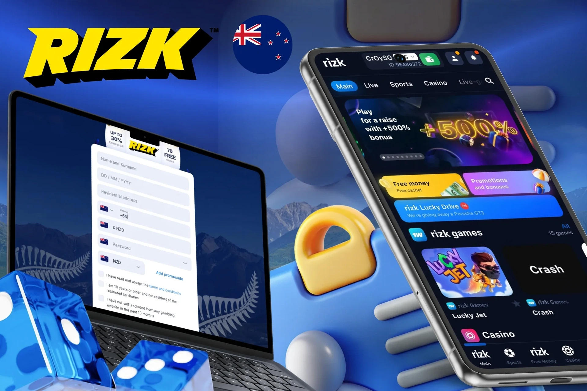 Description of registering with Rizk and receiving a welcome bonus in New Zealand