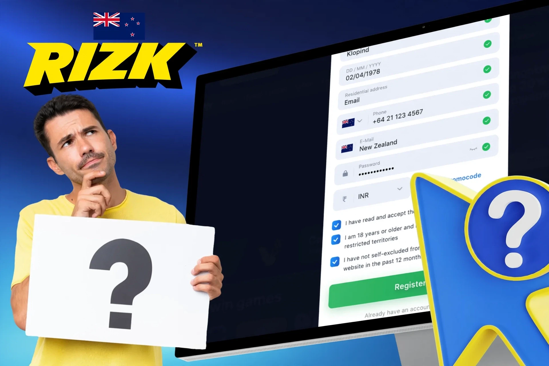 Step-by-step description of the registration process on the Rizk website or app